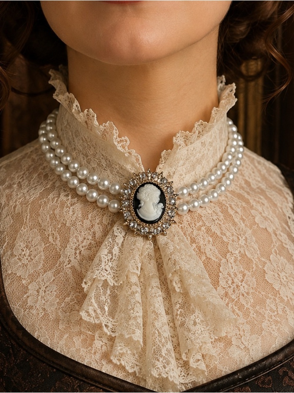 Victorian Cameo Faux Pearl Necklace Costume Cosplay